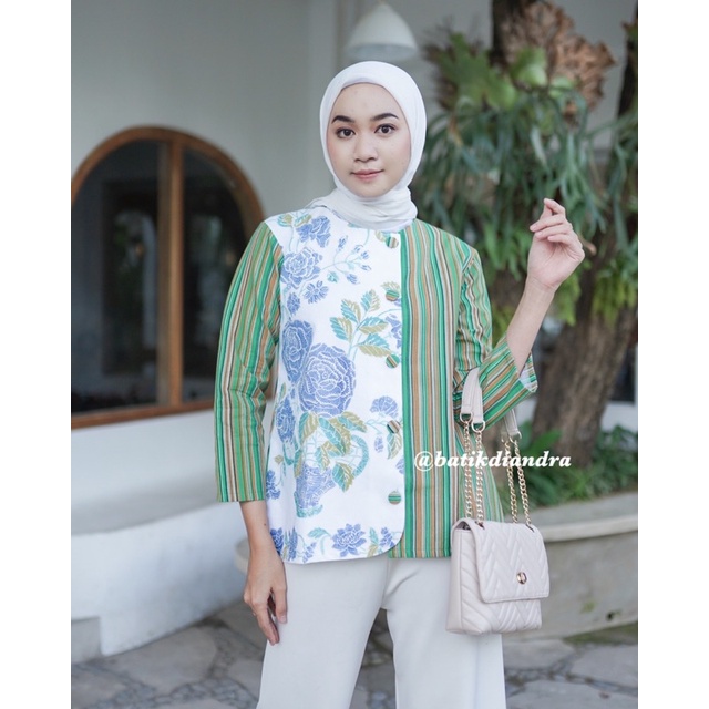 Batik Blouse Atasan Wanita Kekinian Baju Kerja Modern Couple by Srikandi Batik Lurik Blouse Hijau