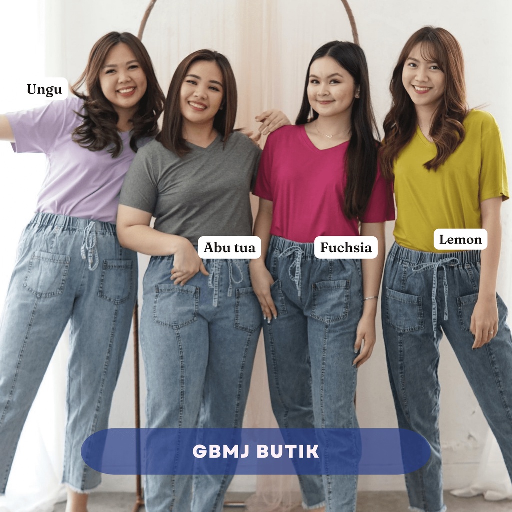 (COD) GBMJ Butik Kaos Wanita V Neck Lengan Pendek Terlaris Basic Katun Oversize Import Alsava V Allsize Standar Jumbo S-XXL