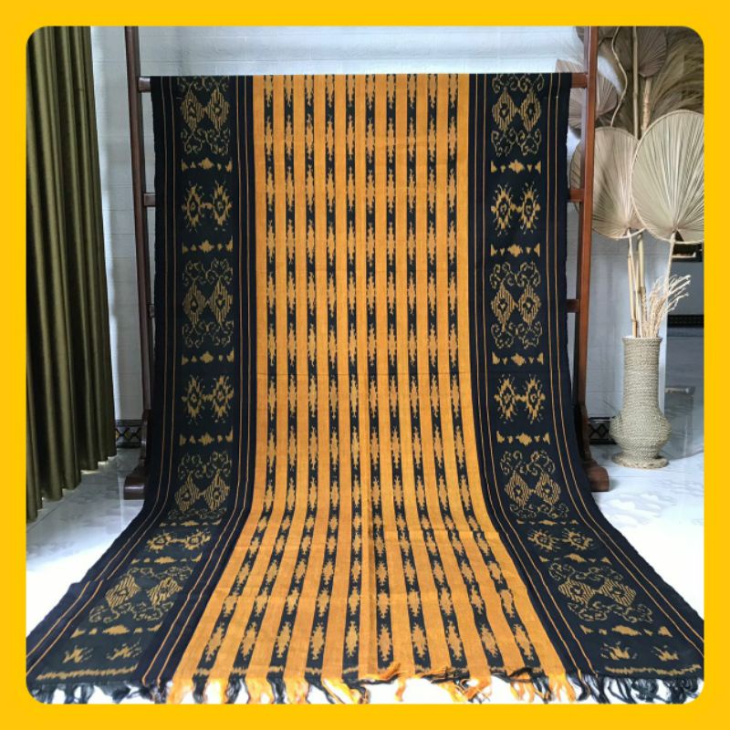 Kain Tenun Batik Meteran Jepara Warna mustard kuning kunyit mix hitam elegan motif limited kain bati
