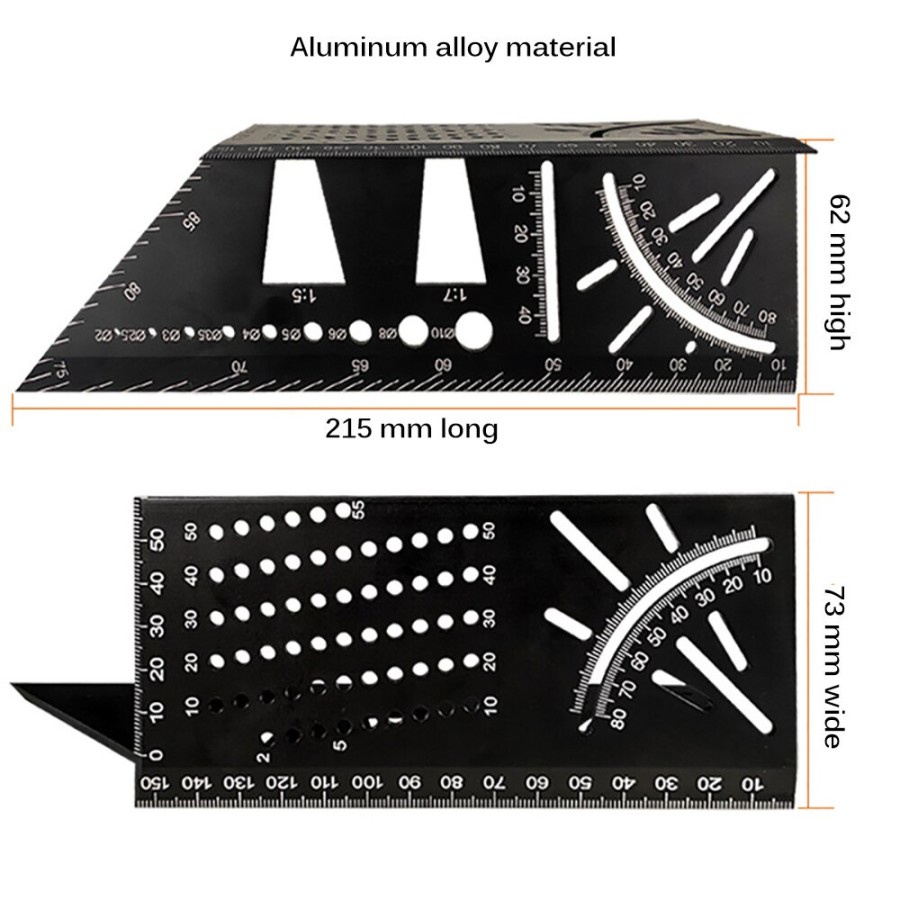 Penggaris Angle Ruler Mark Line 3D Measuring Tool Aluminium - M142 - Black