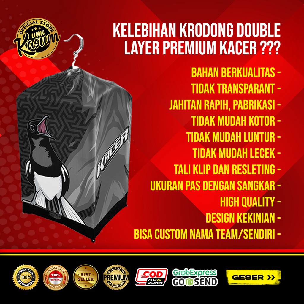 Kerodong Kacer Umi Kasum Double Layer Krodong Kotak Bisa Custom Nama | Kandang Kacer No 1 No 2 No 3 Anti Lecek Anti Luntur Murah Berkualitas -  Sangkar Kacer -  Sangkar Burung Kotak Persegi- Krodong Original Umi Kalsum Full Printing