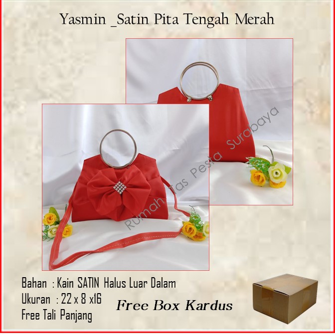 Tas Etnik,Tas Kekinian,Tas Satin,Yasmin _Satin Pita Tengah Merah