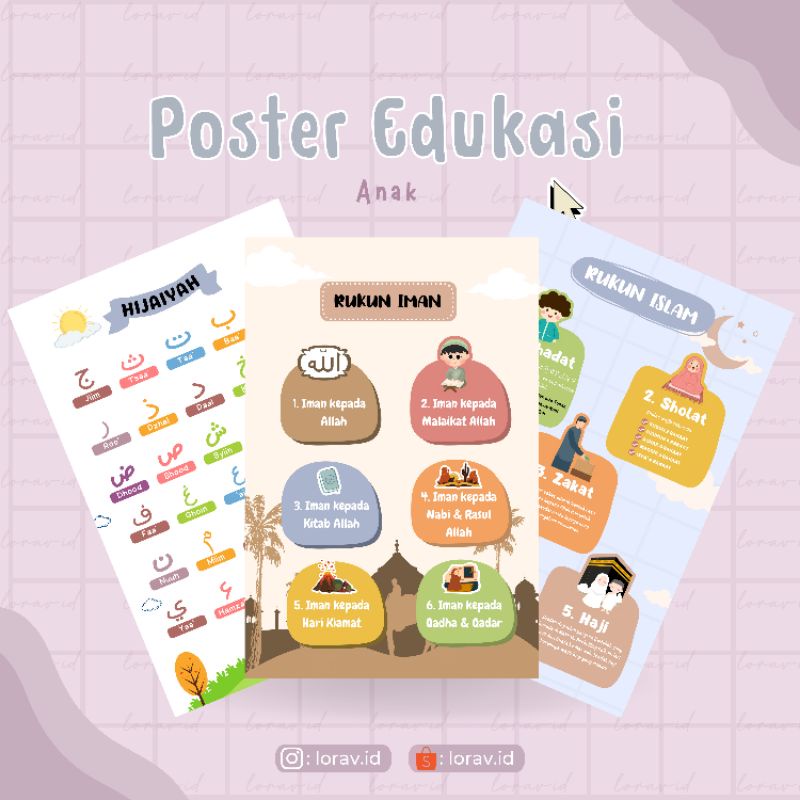 

Poster Edukasi - lorav.id - poster anak islami hijaiyah rukun islam rukun iman - hiasan dinding