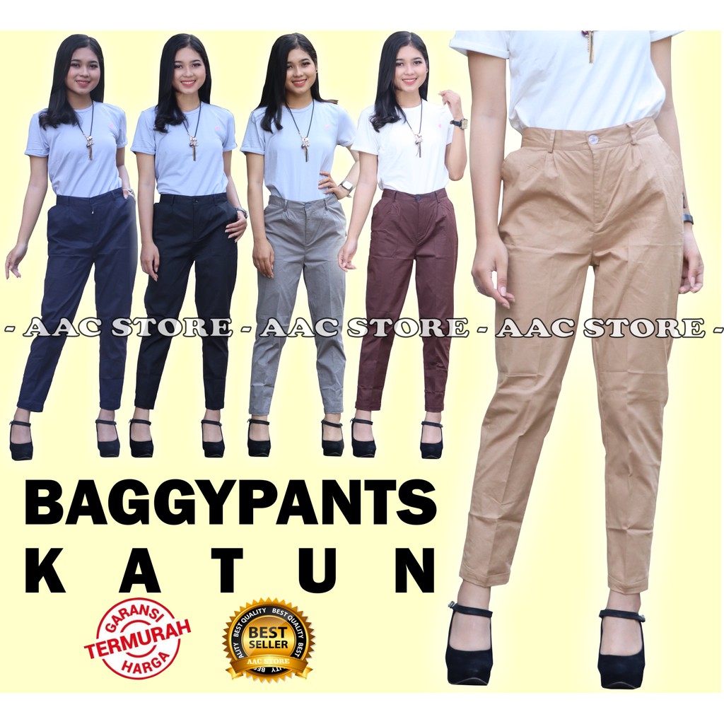 Celana Panjang Wanita Baggy Pants Katun Stretch Resleting / Celana Harem