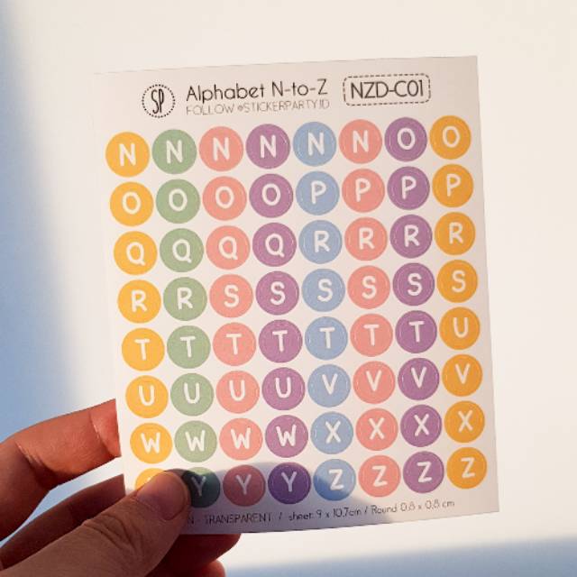 [Sticker Party]  Sticker Alphabet Huruf Abjad Angka Minggu Bulanan Dot 0,8CM Warna Candy-1
