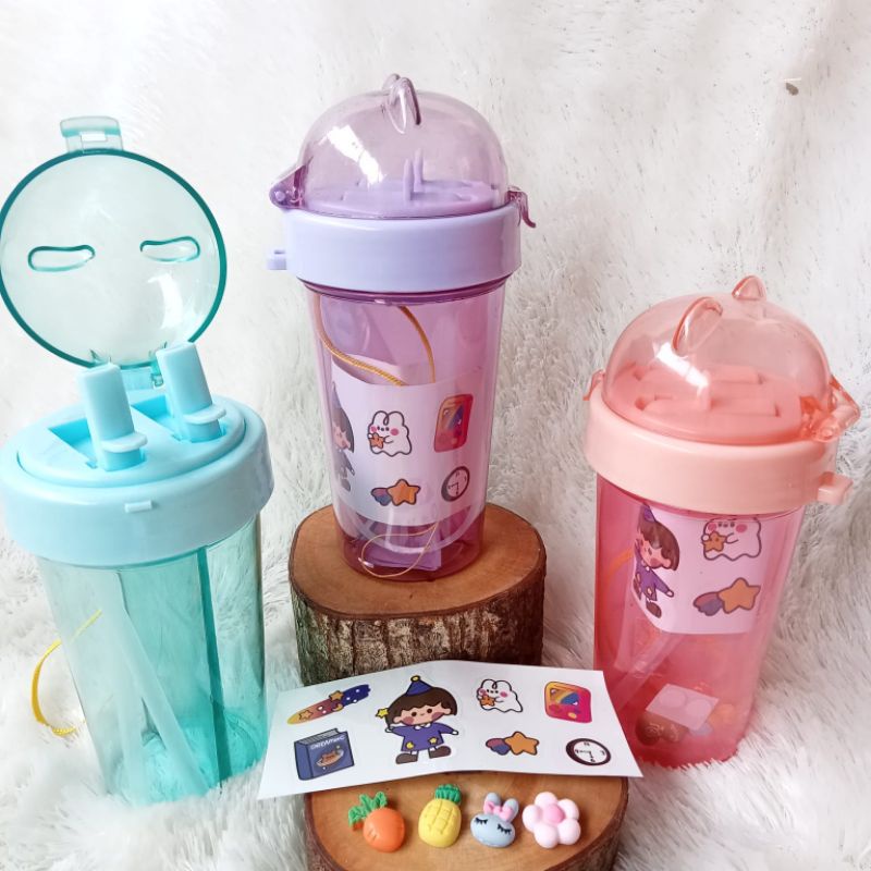 BOTOL 2 SISI - BOTOL MINUM 2 SEKAT (FREE STIKER 2D & 3D) - BOTOL MINUM ANAK - TEMPAT MINUM 2 TEMPAT