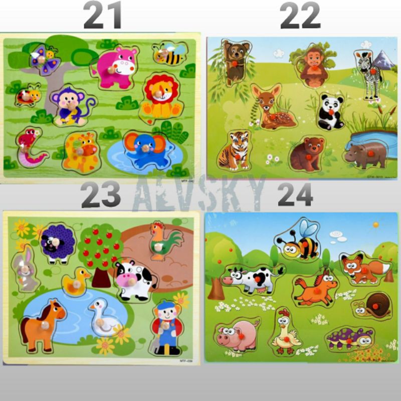 PUZZLE KAYU KNOB / PUZZLE KAYU GAMBAR ANAK / WOODEN PUZZLE