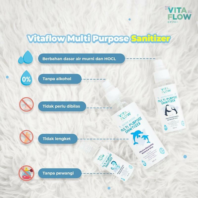 VITAFLOW Multipurpose Sanitizer 50ml / 100ml / 245ml Spray for Baby Hand Sanitizer HoCL Pembersih Mainan Bayi