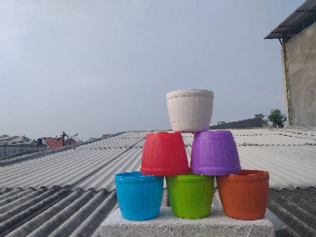 Pot bunga warna warni gentong kayu 16cm (fullcolour)