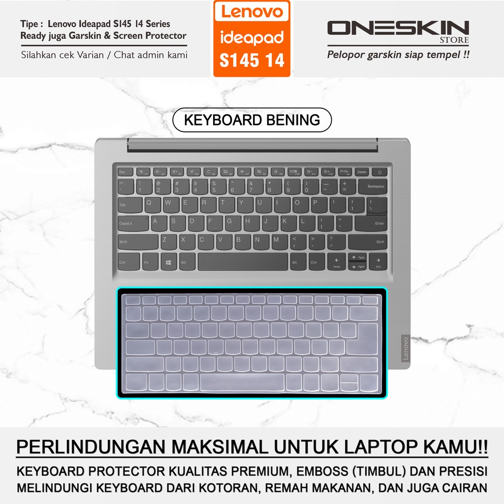 Garskin Sticker Laptop Pelindung Screen Keyboard Protecto Lenovo IdeaPad S145-14 15 14API 14AST 14IGM 14IIL 14IKB 14IWL 15IIL Gambar Full Body Bening