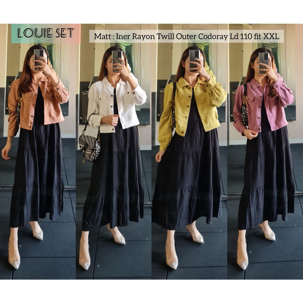 Louie Set Jaket Codoray Iner Midi Rayon Twill Khusus Hitam