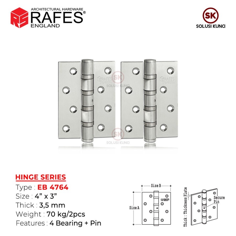 Engsel Pintu 4" RAFES Stainless Steel SUS 316 (HI 4674)