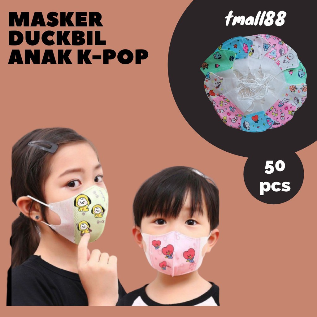 ♥TMALL88♥Masker Duckbill 3D K-pop/ Karakter Anak Cewe / Cowo 5 Variasi Mix Isi 50PCS /KEMASAN PLASTIK/NOBOX