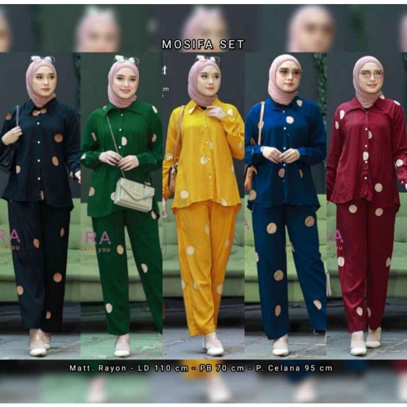 ONE SET TIE DYE RAYON BAJU TIDUR SETELAN WANITA LENGAN PANJANG JUMBO MOTIF POLKADOT