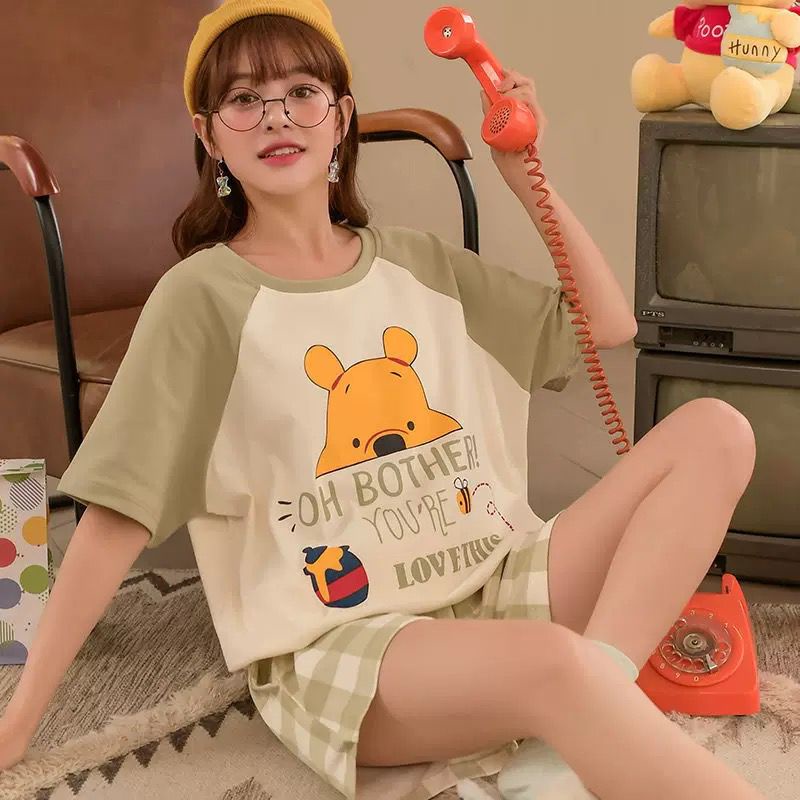 Ven 101- Setelan piyama lengan pendek import motif lucu/impor korea/baju tidur katun bahan lembut-5