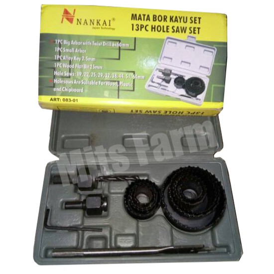 Holesaw set 13 pcs Nankai Mata bor pelubang Kayu, PVC dan Gypsum