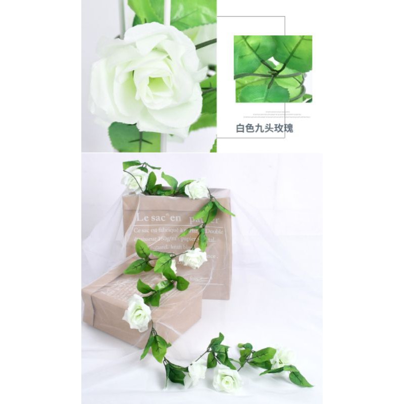Bunga Mawar Rambat Plastik - Bunga Rose Artificial Bunga Palsu-6.putih