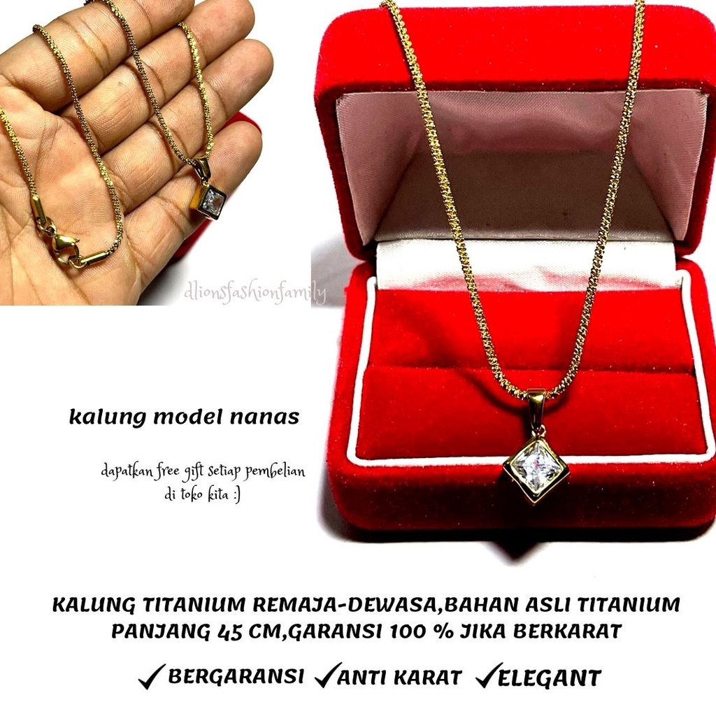 KALUNG TITANIUM WANITA TERLARIS,KALUNG TITANIUM EMAS,KALUNG DAN LIONTIN WANITA,REMAJA SAMPAI DEWASA,MODEL BANDUL PERSEGI