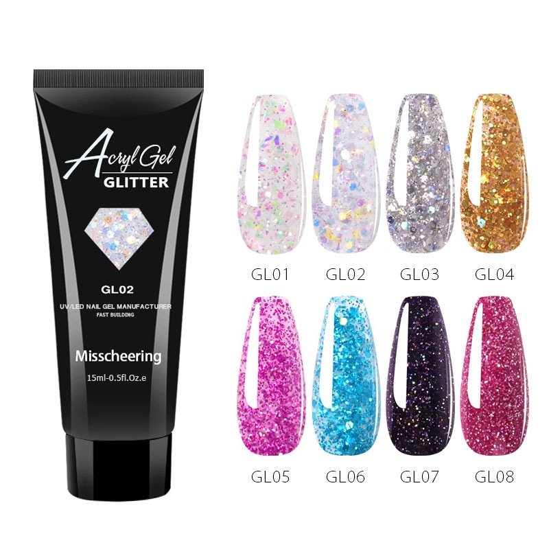 [ COD ] Acryl Gel Polygel Glitter Diamond Akrilik Nail Gel Kutek Cat Kuku 15ml