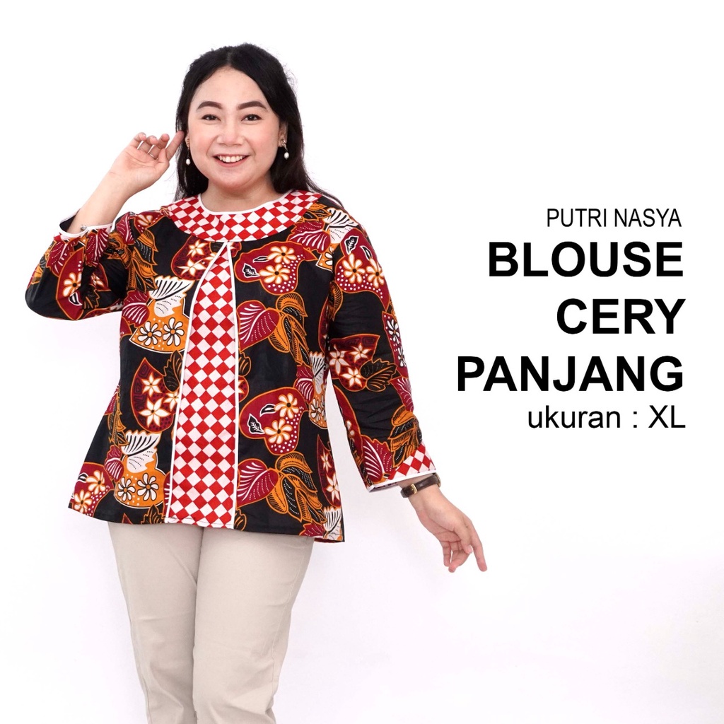 Atasan Batik Jumbo Wanita Kerja Blouse Big Size Wanita M-L-XL-2L-3L-4L-5L-6L-7L Blus Jumbo Kerja Seragam Batik / Atasan Batik Kantor Formal Bigsize LD 140