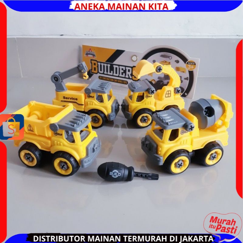 ( BISA COD ) PROMO Mainan Anak Mobil Truk Bongkar Pasang DIY Obeng Toy Car Mixer Truck 1 set Kemasan Kantong