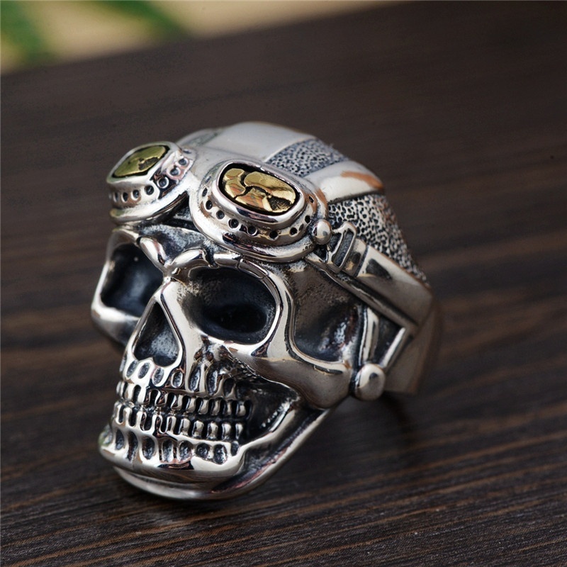 Perhiasan Pria Gaya Baru Stainless Steel Punk Tengkorak Gothic Pilot Pilot Cincin Cincin Antik Steampunk