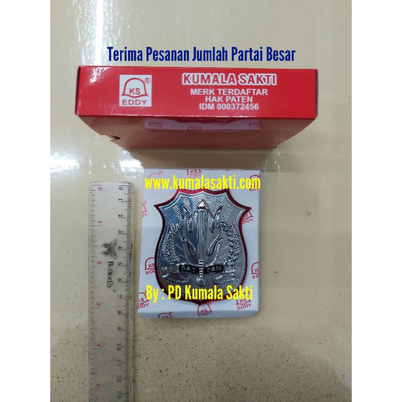 Lencana Kewenangan Satpam Mika Besar Datar Putih Kuning-Kewenangam Satpam-Topi Satpam-Rompi Satpam-Kaos Satpam-Sabuk Satpam-Kopel Satpam