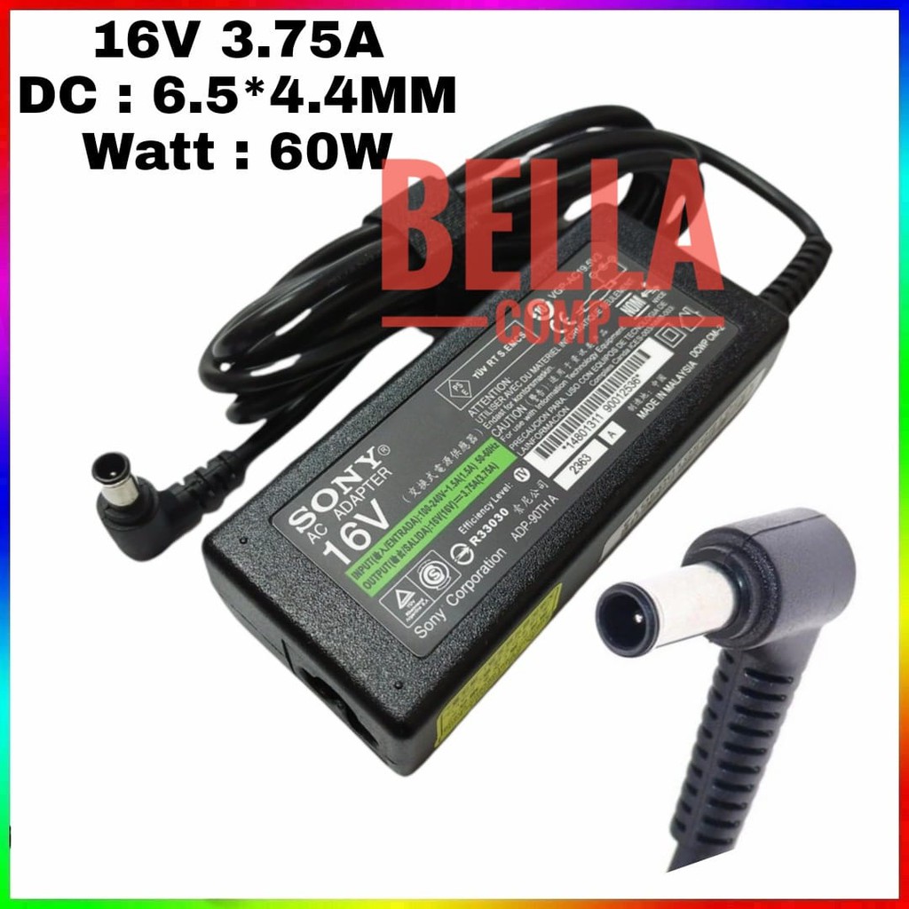 ADAPTOR CHARGER CASAN NOTEBOOK LAPTOP SONY VAIO 16V 3.75A 6.5 4.4mm 30W Compatibble part number PCGA-AC16V, PCGA-AC16V1, PCGA-AC16V3, PCGA-AC16V4