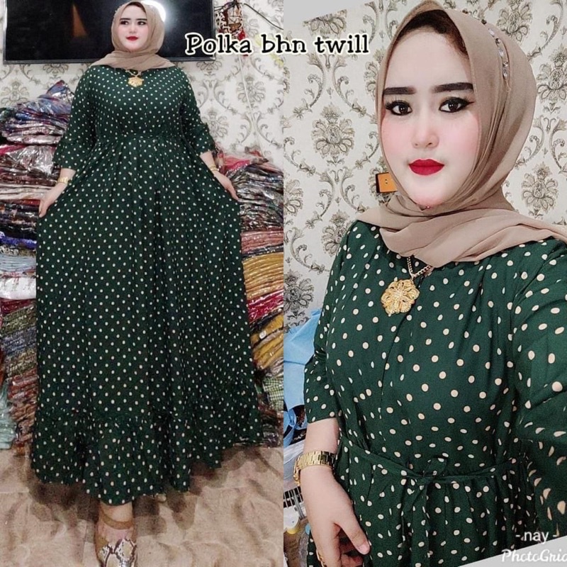 [Tebal Anti Sobek]Gamis jumbo cabutan busui polka