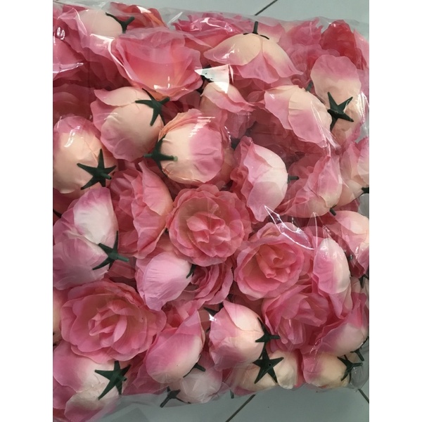Kepala Bunga Mawar (MAK) ISI 100PCS/kepala bunga artificial/kepala mawar/kuntum mawar ISI 100PCS-Pink