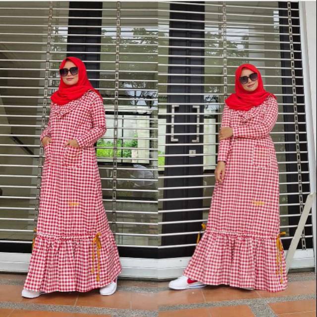 Dress angehan motif Kotak / Gamis wanita muslimah jevanni