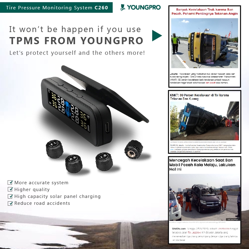 BERGARANSI!! YOUNGPRO SOLAR TPMS SOLAR C240i C260 ​​C270 C500 Tyre Pressure Monitoring System