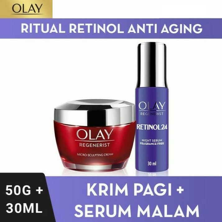 [2 PCS] Paket OLAY Regenerist Retinol Serum + Day Cream / Krim Pagi