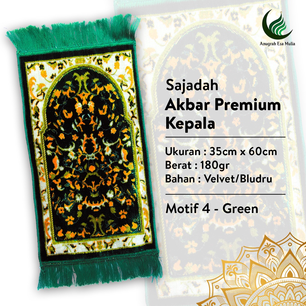 Sajadah Anak Tebal | Akbar Premium Kepala | Uk. 35x60 | Minimalis | Modern | Termurah | Terlaris | Mewah | Terbaru-Green
