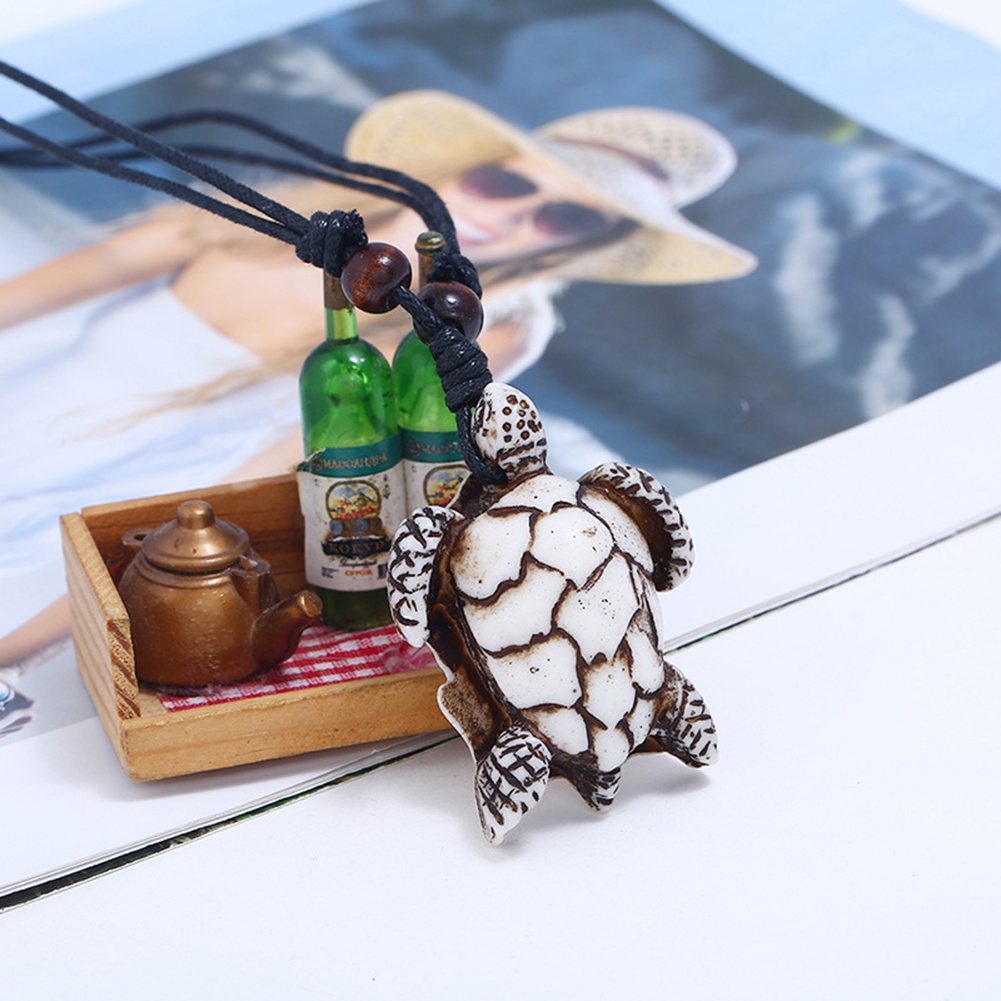 Hu Hu Hu Hu Hu Alat Bantu Pasang Kacamata♡ Kalung Tali Adjustable Dengan Liontin Kura-Kura Bahan Resin Gaya Vintage Untuk Pria