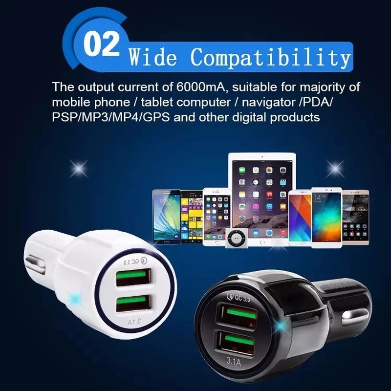 USB Casan Mobil Charger Mobil Fast Charging 3.0 3.1A 2 Port QUALCOMM AdnOfficial