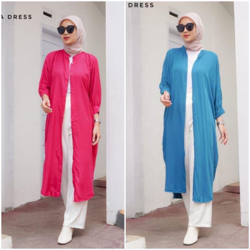 BISA COD AZKIYAHIJAB29 SONIA DRESS MIDI DRESS FULL KANCING AKTIF LONG TUNIK POLOS LONG OUTER POLOS K