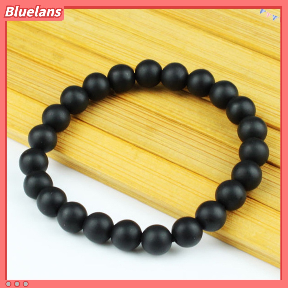 Bluelans 8/10mm Black Stone Beads Charm Bracelet Men Women Minimalist Bangle Jewelry