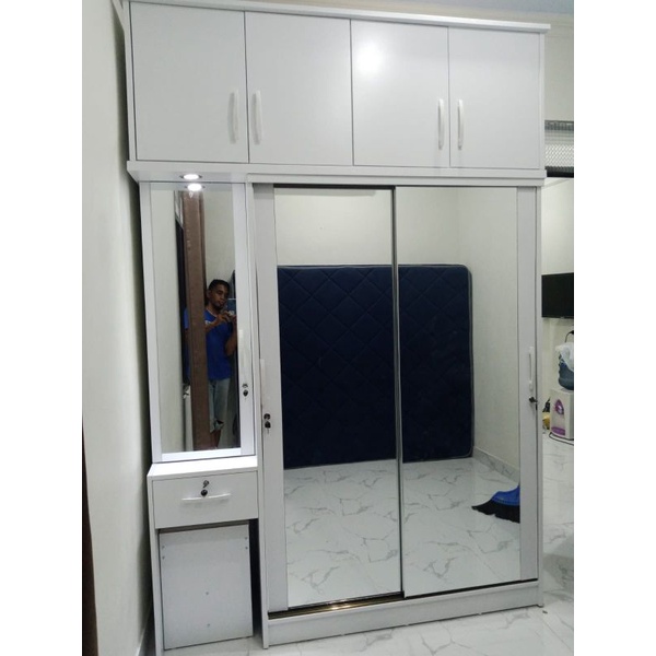 LEMARI PAKAIAN SLIDING CUSTOM/LEMARI PAKAIA SLEDING+KABINET BOX ATAS)LEMARI BAJU SLEDING BEST SELLER