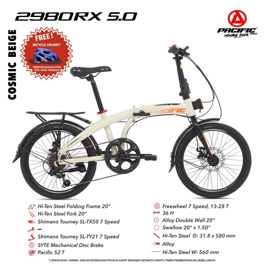 SEPEDA LIPAT PACIFIC 2980 RX 5.0 20’’ STEEL 7 SPEED MECHANICAL DISC BRAKE BICYCLE FOLDING BIKE