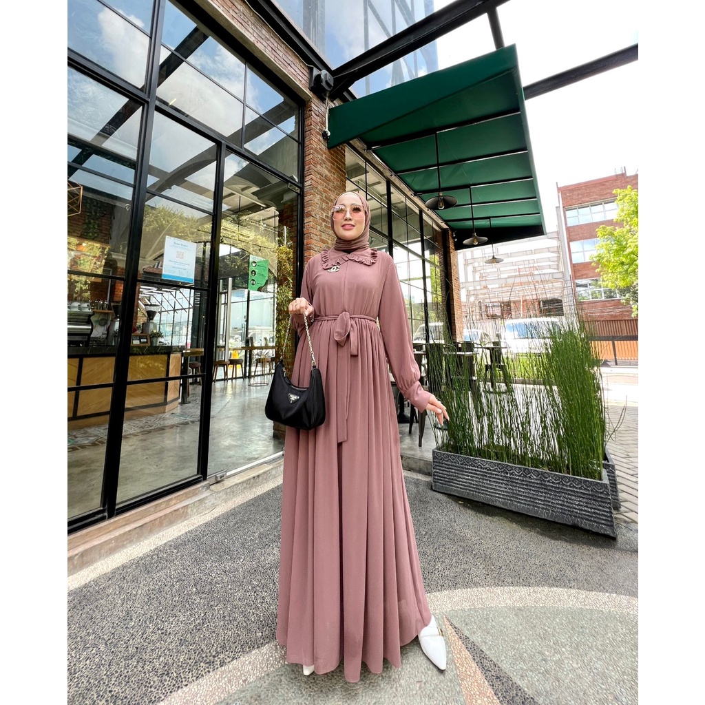 Zahira1808 Delia Gamis Bahan Ceruty Baby Doll Gamis Muslim Syari Ibu Busui Dress Hijab Ori Best Sell