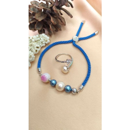 Set gelang tali mutiara air tawar dan cincin mutiara air tawar