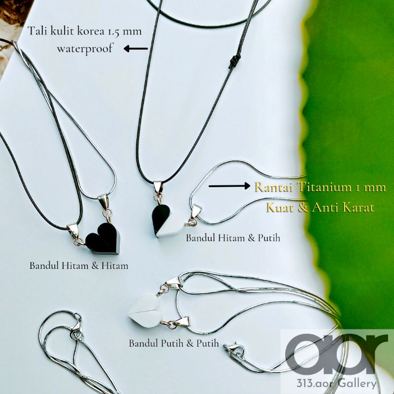 RB BARU (2 KALUNG / 1 SET) Kalung Titanium Couple Love Magnet Rantai dan tali