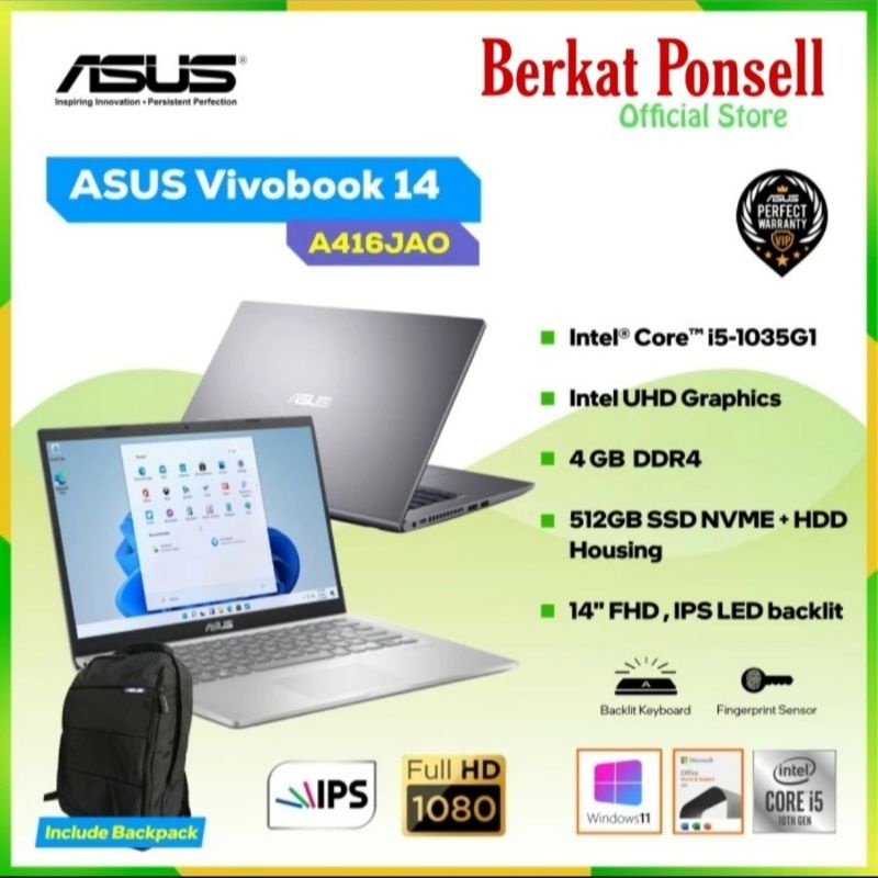 Jual Laptop Asus Vivobook A Jao I G Gb Gb Fhd Ohs W Shopee Indonesia