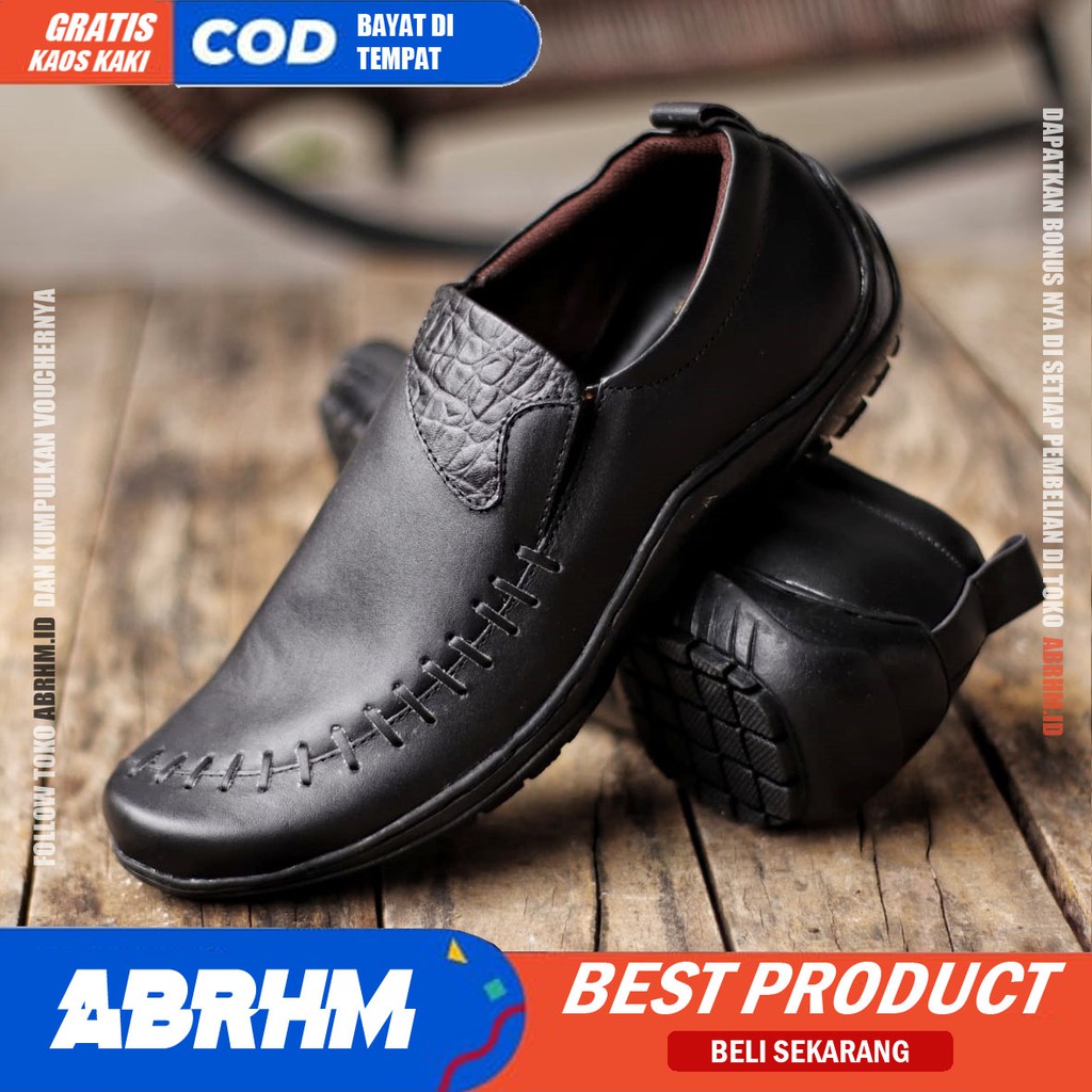 ABRHM x DEJA Sepatu Formal Kulit Asli Casual Slip On Kasual Pria Kerja Kantor Kondangan Slop Anti Slip Original