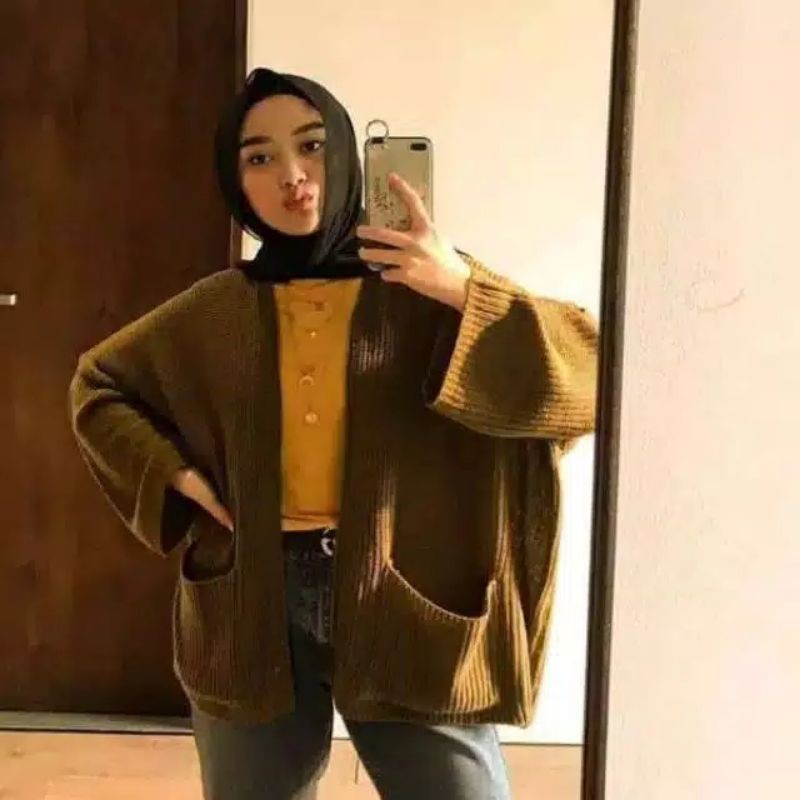 OVERSIZE LAVELLA PREMIUM CARDIGAN RAJUT TEBAL-Bronze