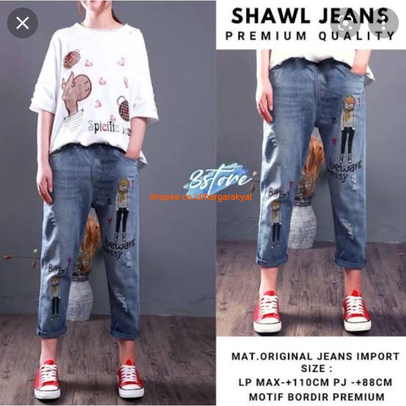 Celana Jeans Bordir Japanese Kekinian Shawl Jeans