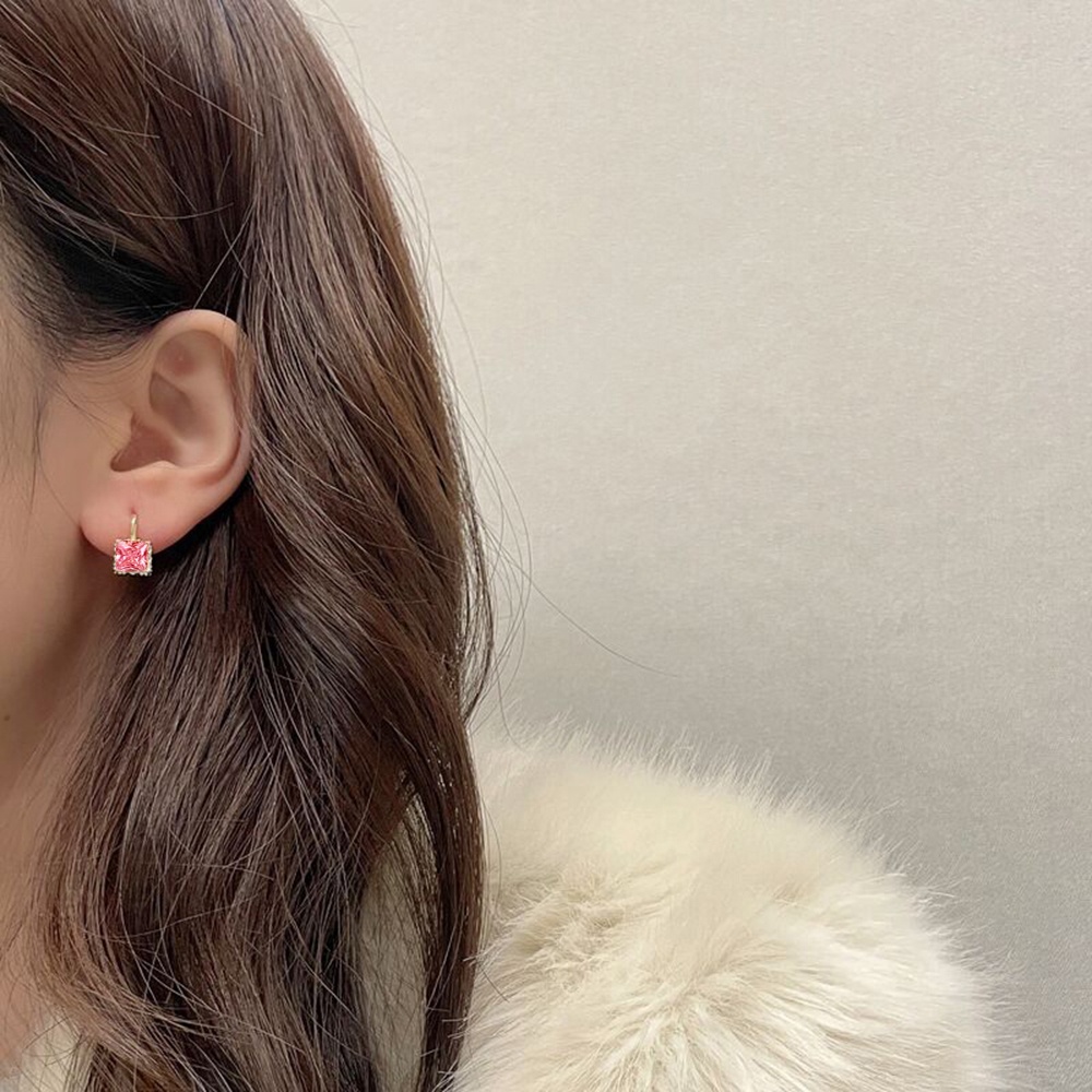 1 Pasang Anting Kait Bentuk Persegi Bahan Zirkon Warna-Warni Gaya Korea Untuk Wanita