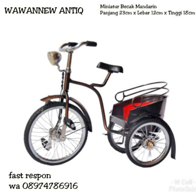 Miniatur Becak Mandarin Kuningan Antik Murah 23cm