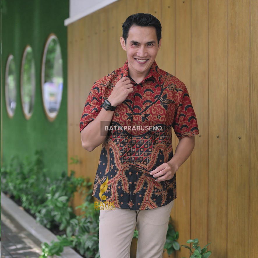 ASTA KARA LENGAN PENDEK KEMEJA BATIK PRIA SLIMFIT KATUN PRINTING HEM BAJU ATASAN KANTOR MODERN 2021 